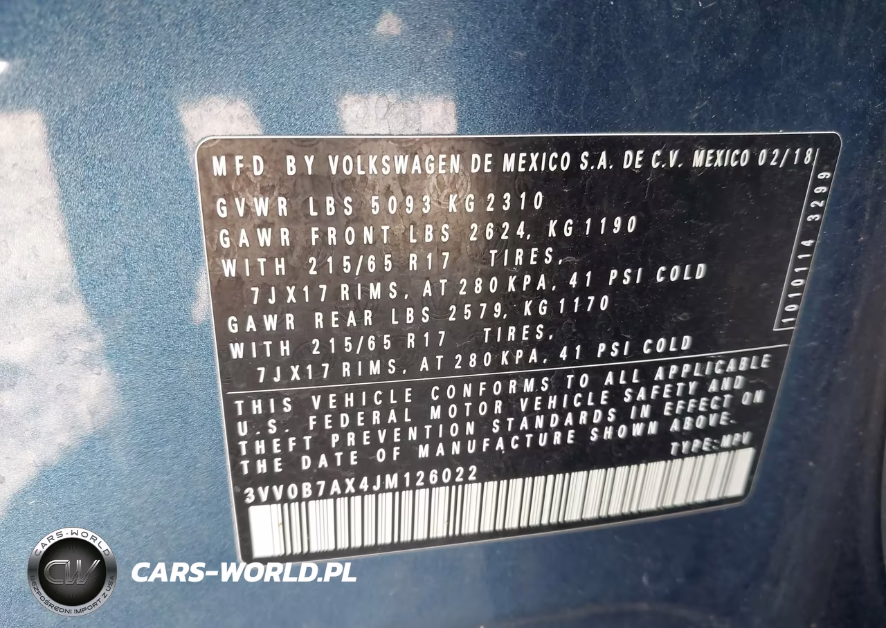 2018 Volkswagen Tiguan 2.0T S VIN:3VV0B7AX4JM126022 - 9
