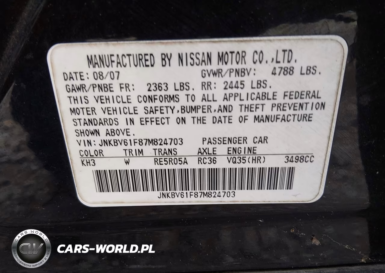 2007 Infiniti G35X VIN:JNKBV61F87M824703 - 9