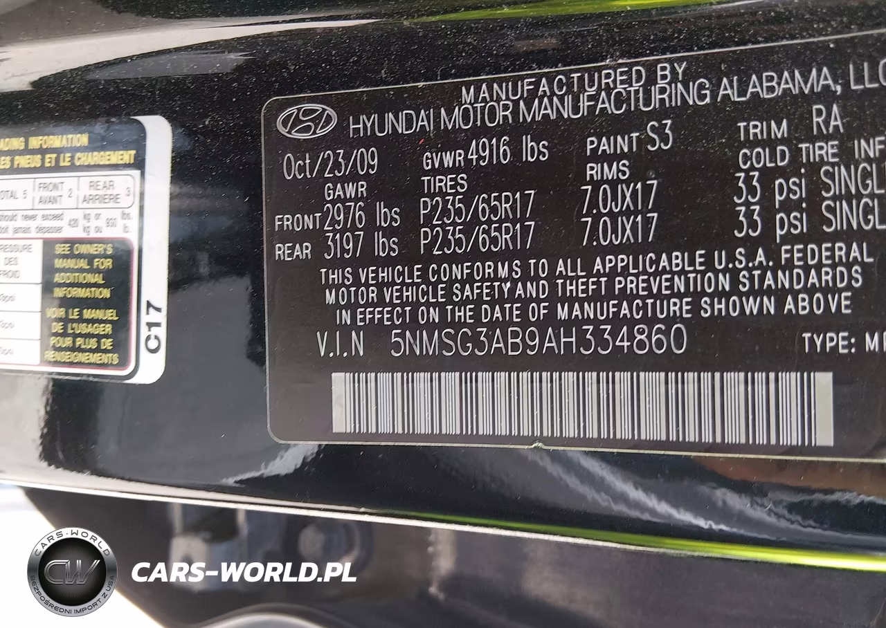 2010 Hyundai Santa Fe Gls VIN:5NMSG3AB9AH334860 - 9
