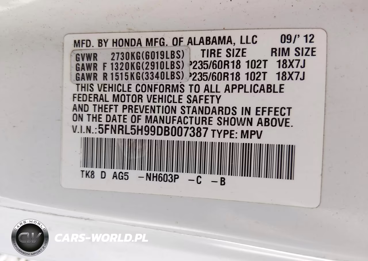 2013 Honda Odyssey Touring-Touring Elite VIN:5FNRL5H99DB007387 - 9