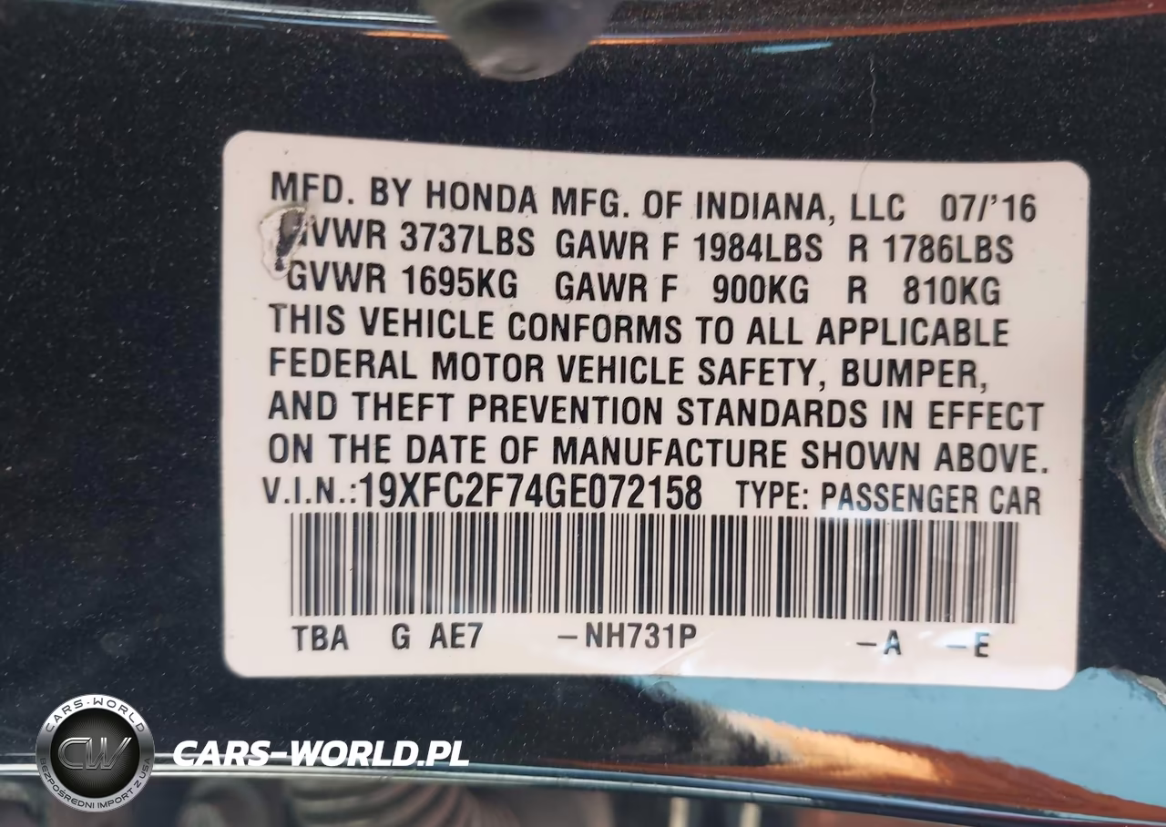 2016 Honda Civic Ex VIN:19XFC2F74GE072158 - 9