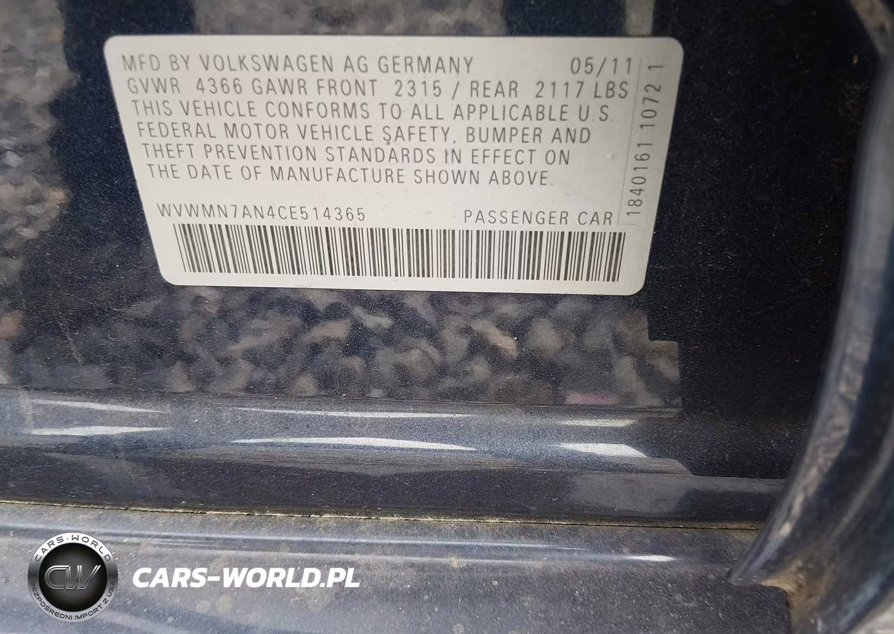 2012 Volkswagen Cc Sport VIN:WVWMN7AN4CE514365 - 9