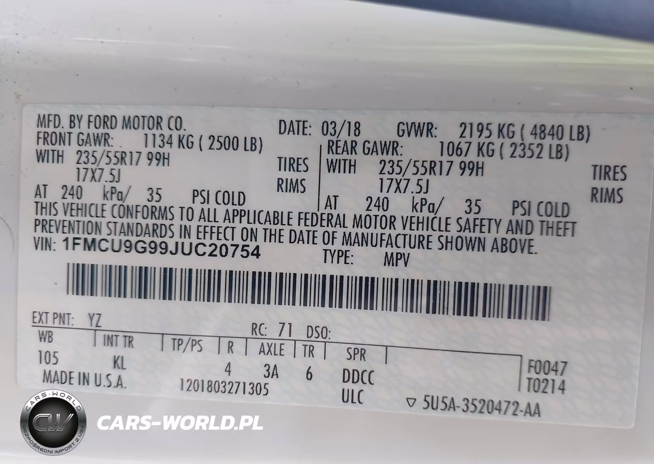 2018 Ford Escape Se VIN:1FMCU9G99JUC20754 - 9