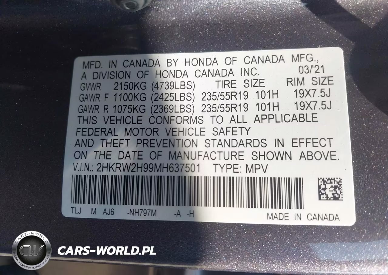 2021 Honda Cr-V Awd Touring VIN:2HKRW2H99MH637501 - 9