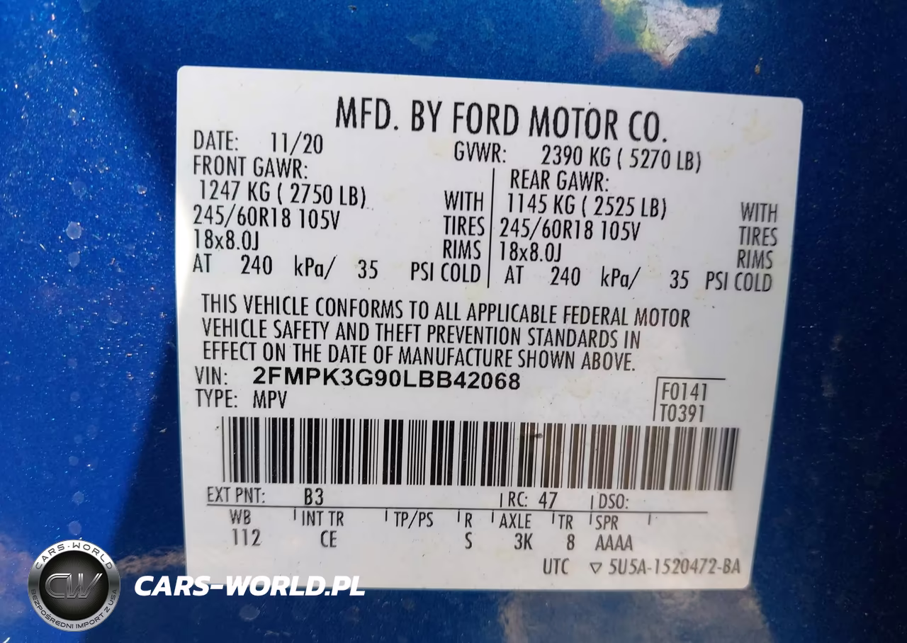 2020 Ford Edge Se VIN:2FMPK3G90LBB42068 - 9
