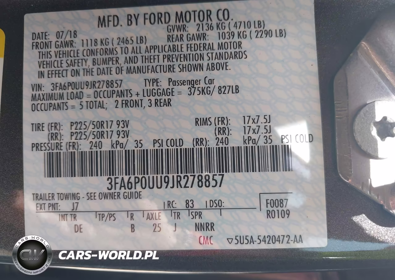 2018 Ford Fusion Hybrid S VIN:3FA6P0UU9JR278857 - 9