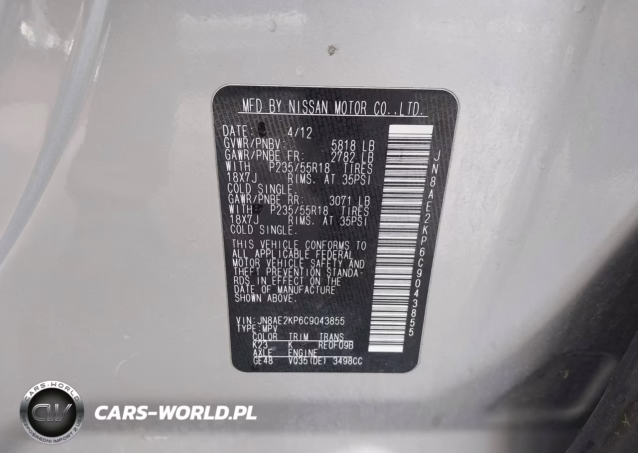 2012 Nissan Quest Sl VIN:JN8AE2KP6C9043855 - 9