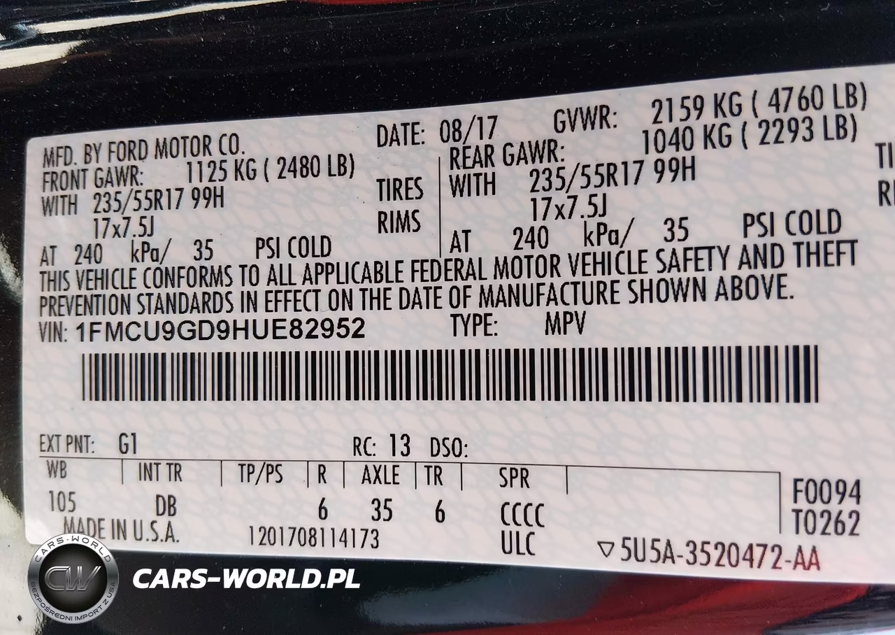 2017 Ford Escape Se VIN:1FMCU9GD9HUE82952 - 9