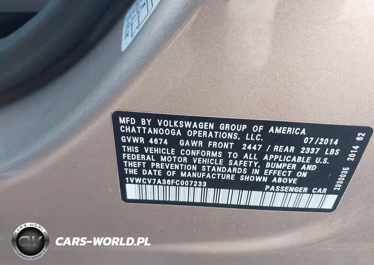 2015 Volkswagen Passat 2.0L Tdi Sel Premium VIN:1VWCV7A36FC007233 - 9