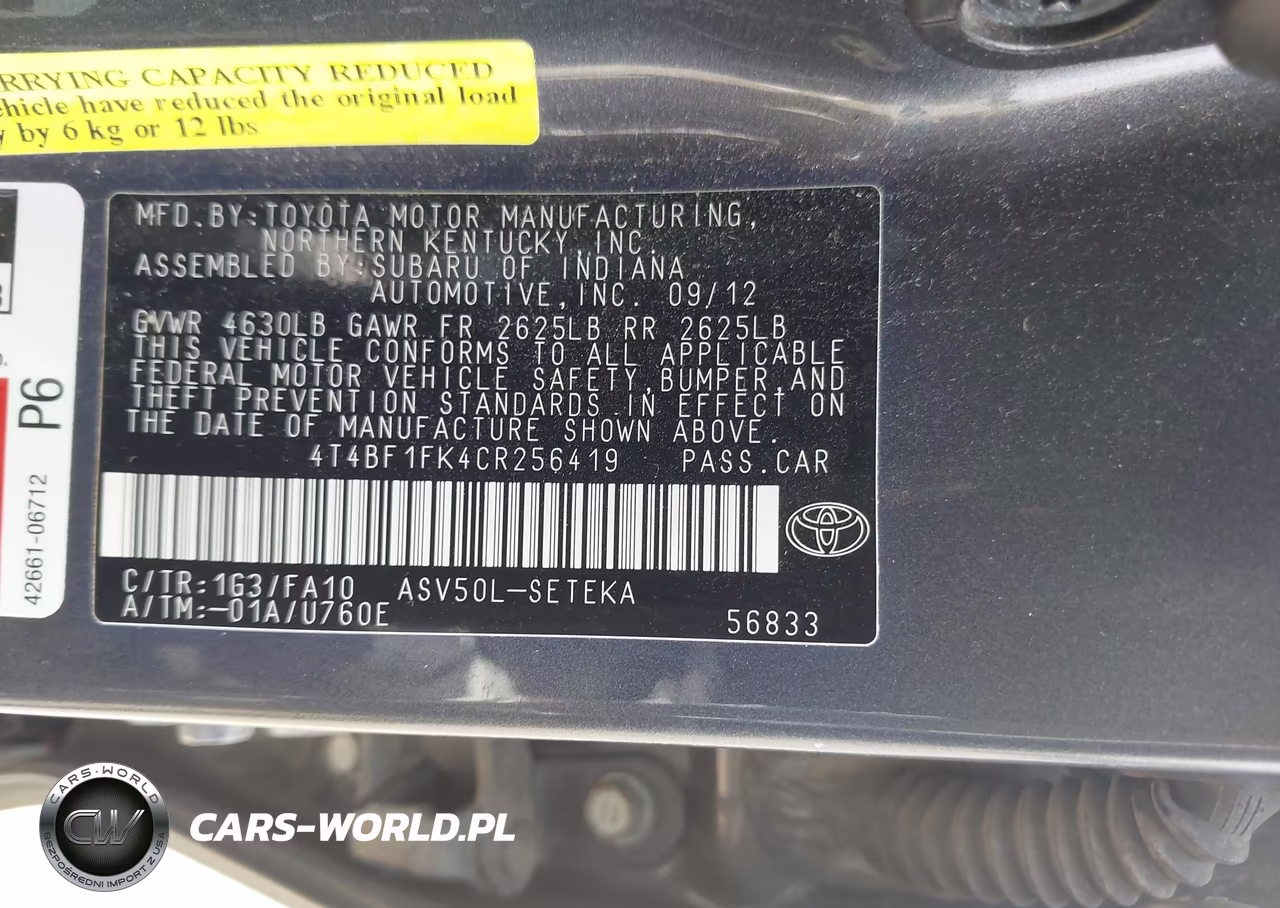 2012 Toyota Camry L VIN:4T4BF1FK4CR256419 - 9