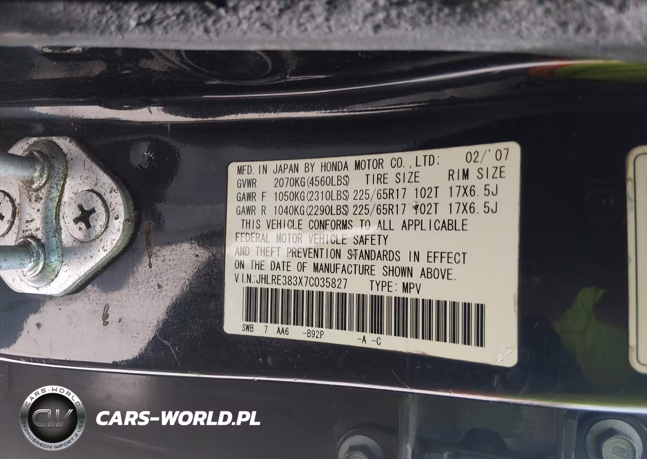 2007 Honda Cr-V Lx VIN:JHLRE383X7C035827 - 9