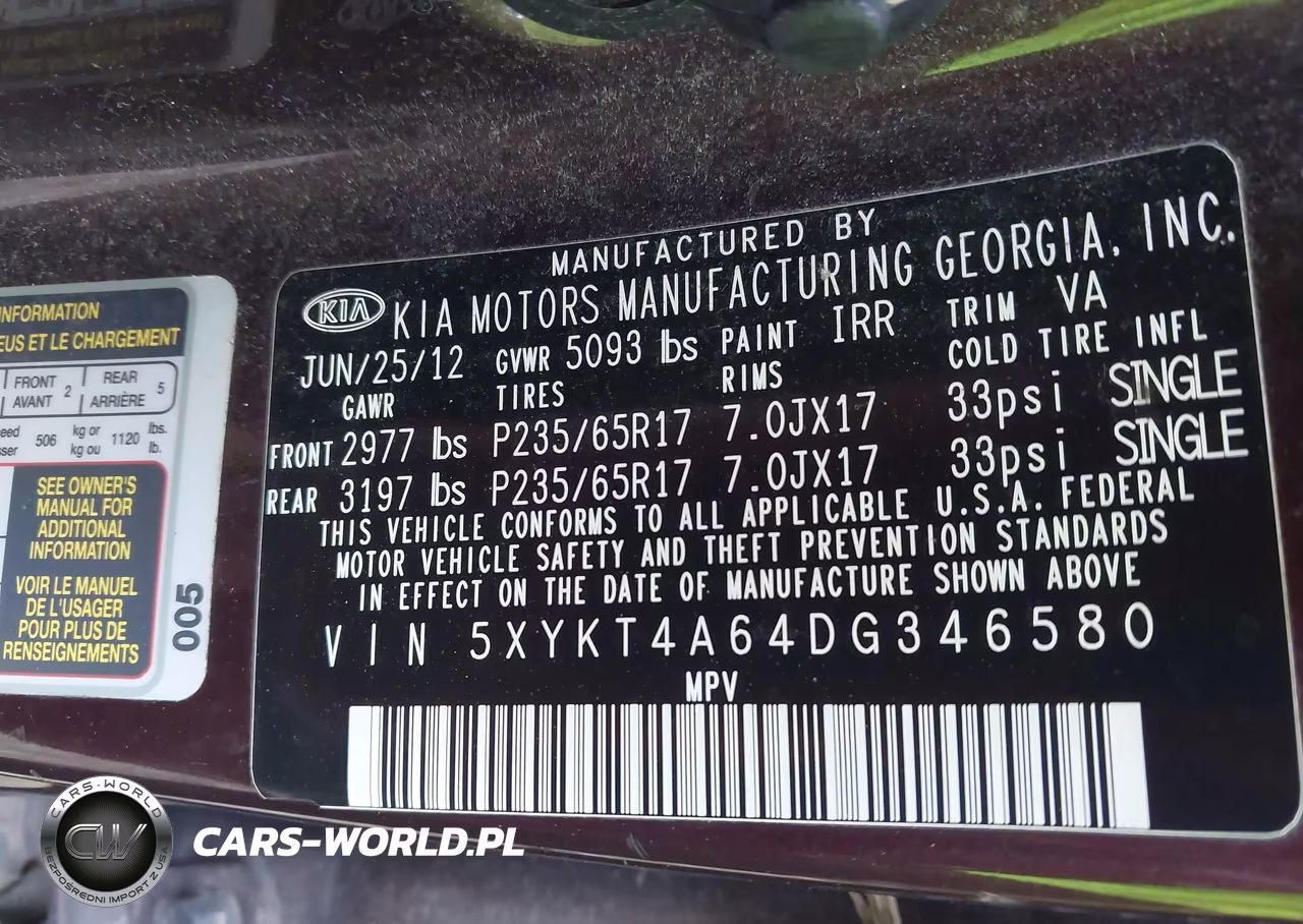 2013 Kia Sorento Lx VIN:5XYKT4A64DG346580 - 9