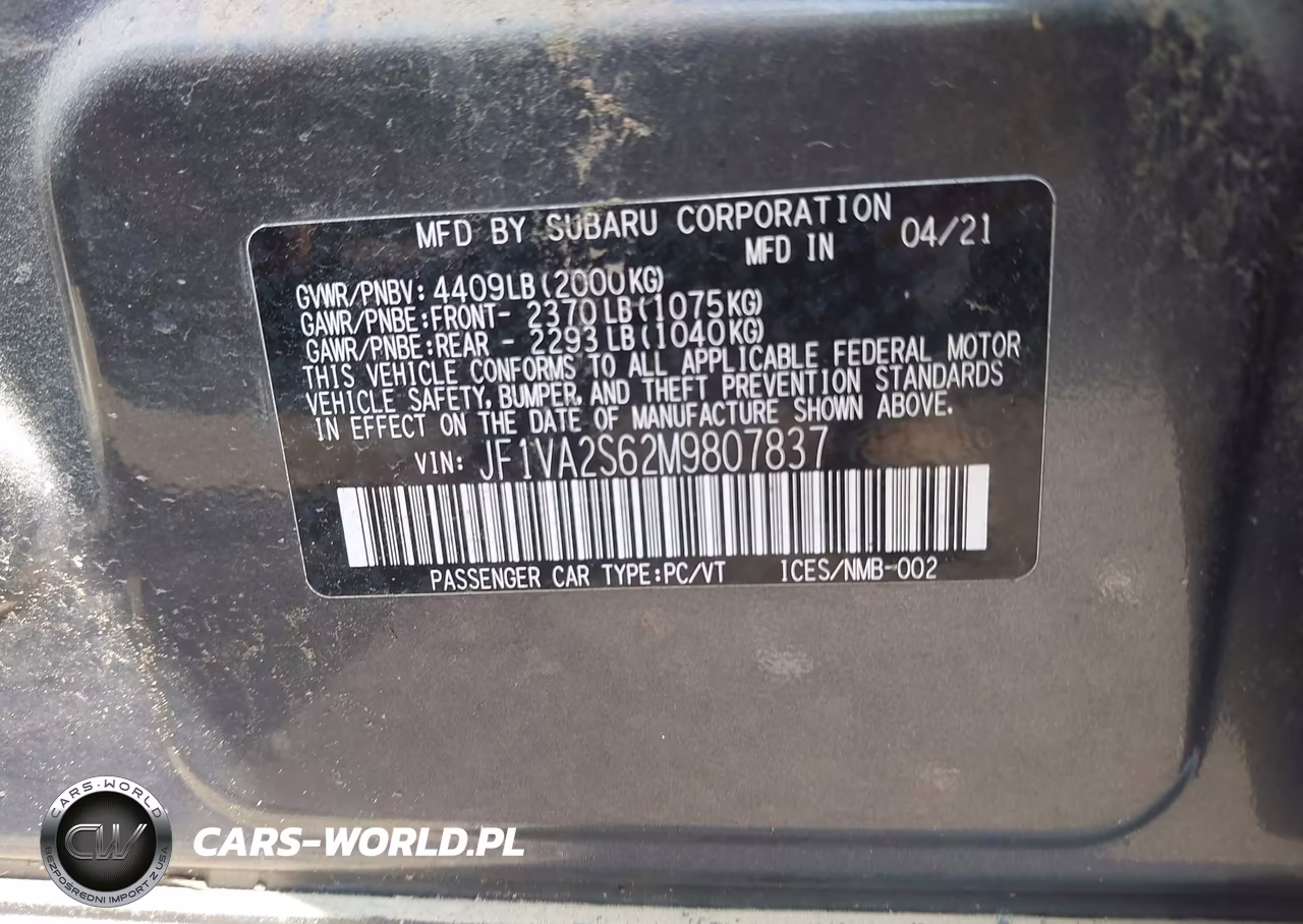 2021 Subaru Wrx Sti VIN:JF1VA2S62M9807837 - 9
