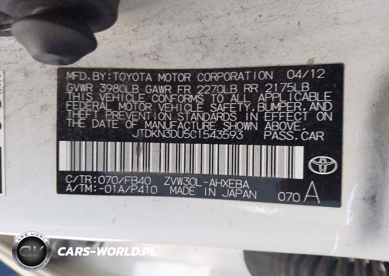 2012 Toyota Prius Two VIN:JTDKN3DU5C1543593 - 9