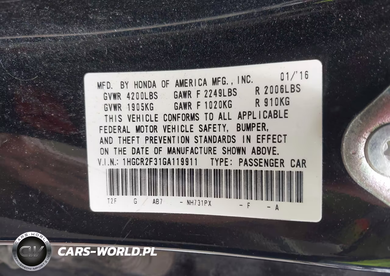 2016 Honda Accord Lx VIN:1HGCR2F31GA119911 - 9