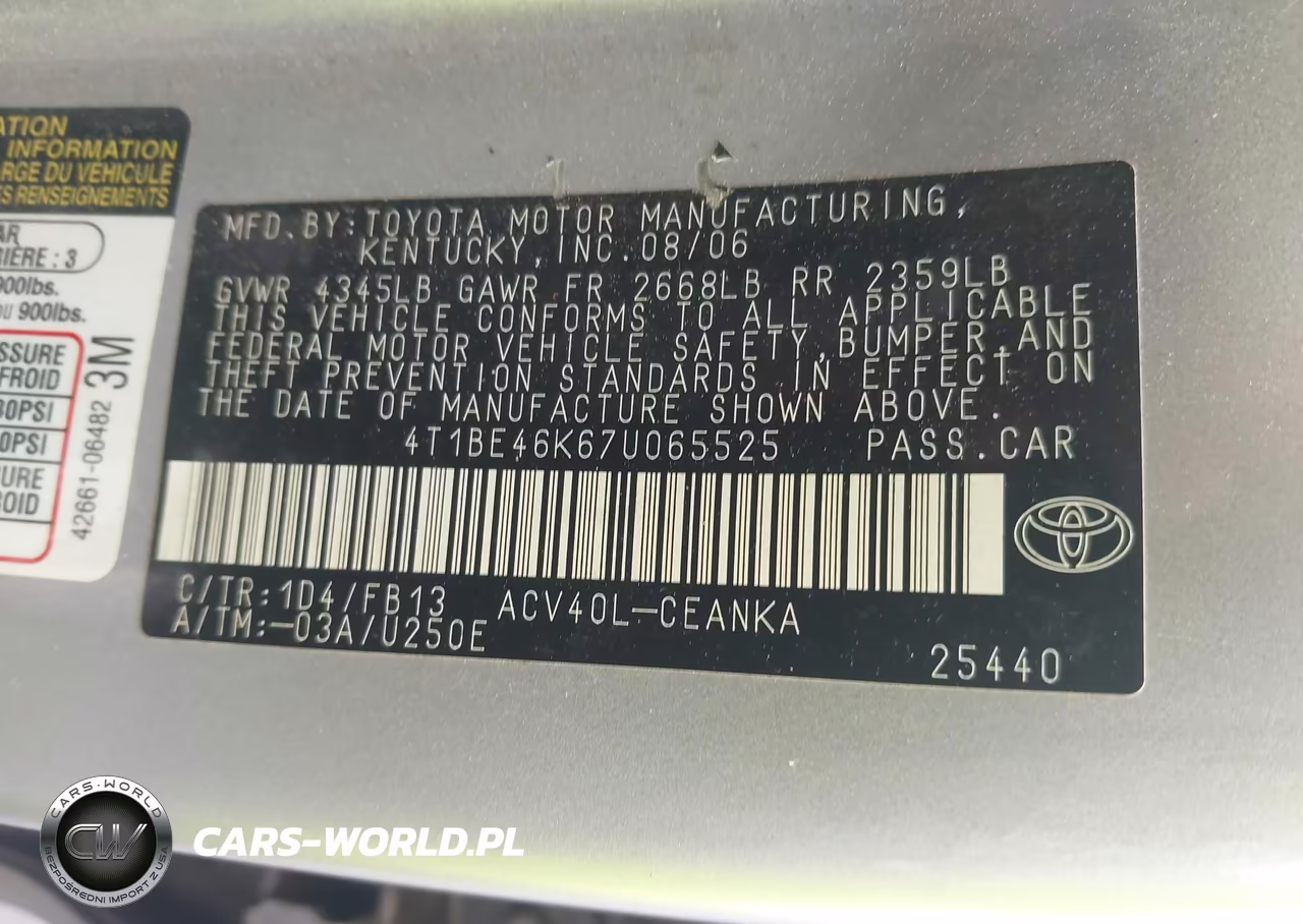 2007 Toyota Camry Le VIN:4T1BE46K67U065525 - 9