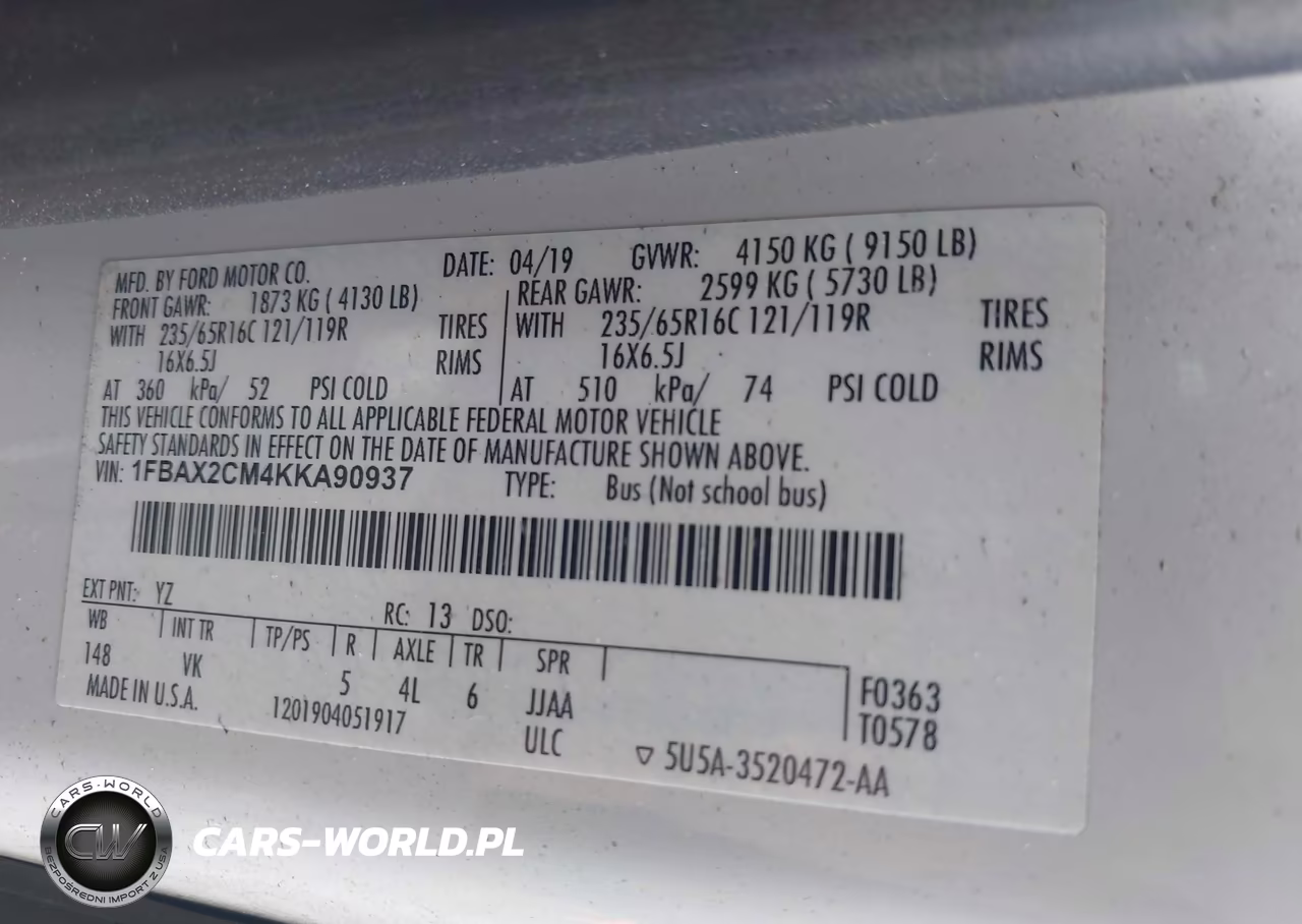 2019 Ford Transit-350 Xl VIN:1FBAX2CM4KKA90937 - 9