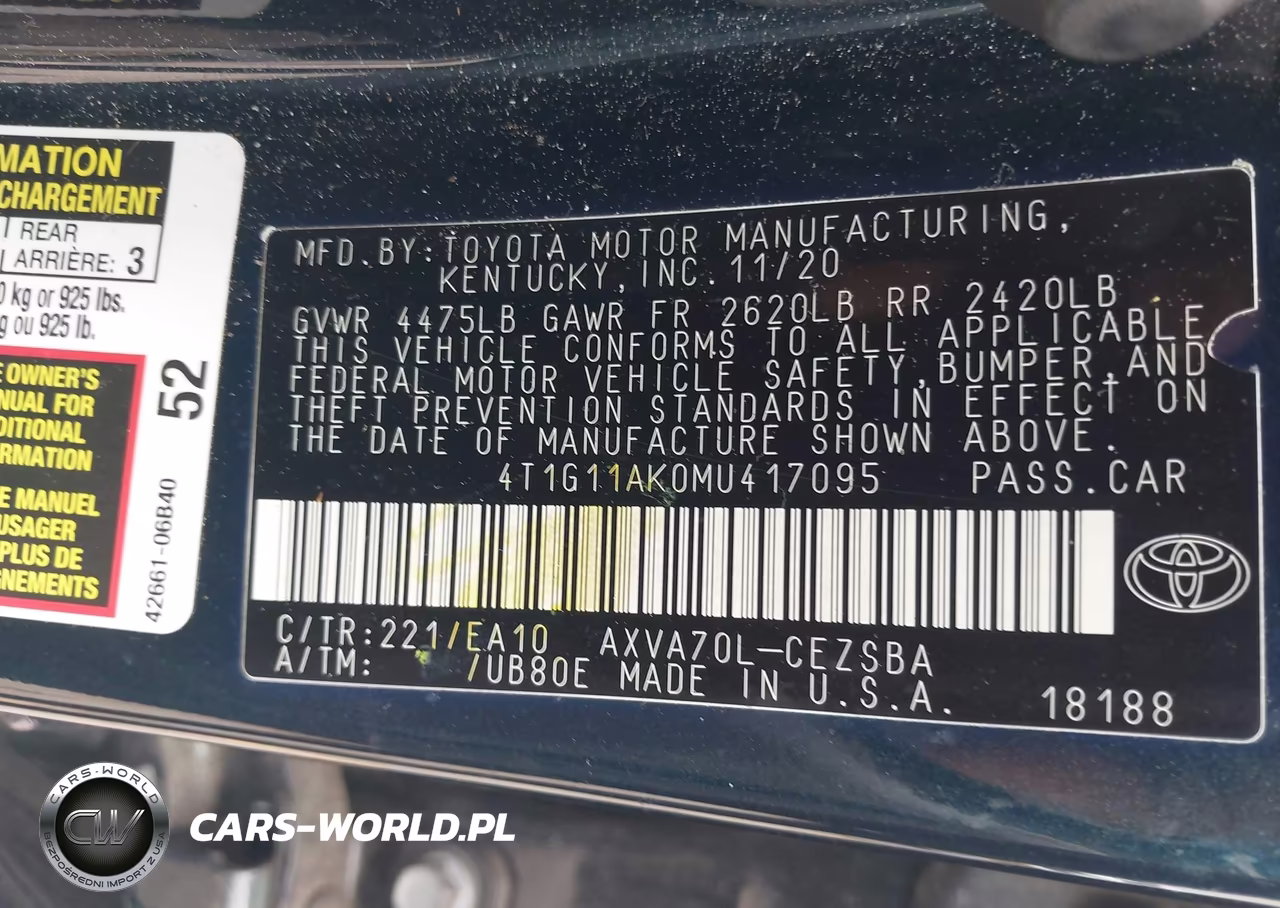 2021 Toyota Camry Se VIN:4T1G11AK0MU417095 - 9