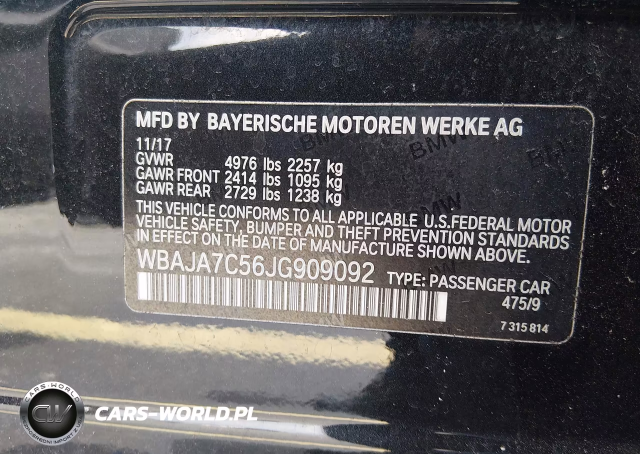 2018 BMW 530I xDrive VIN:WBAJA7C56JG909092 - 9