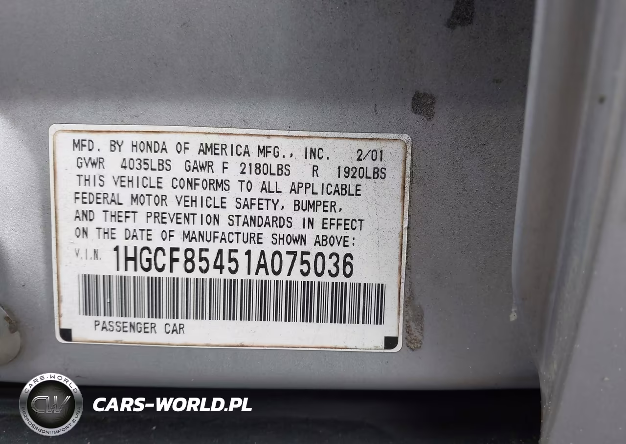 2001 Honda Accord 2.3 Dx VIN:1HGCF85451A075036 - 9