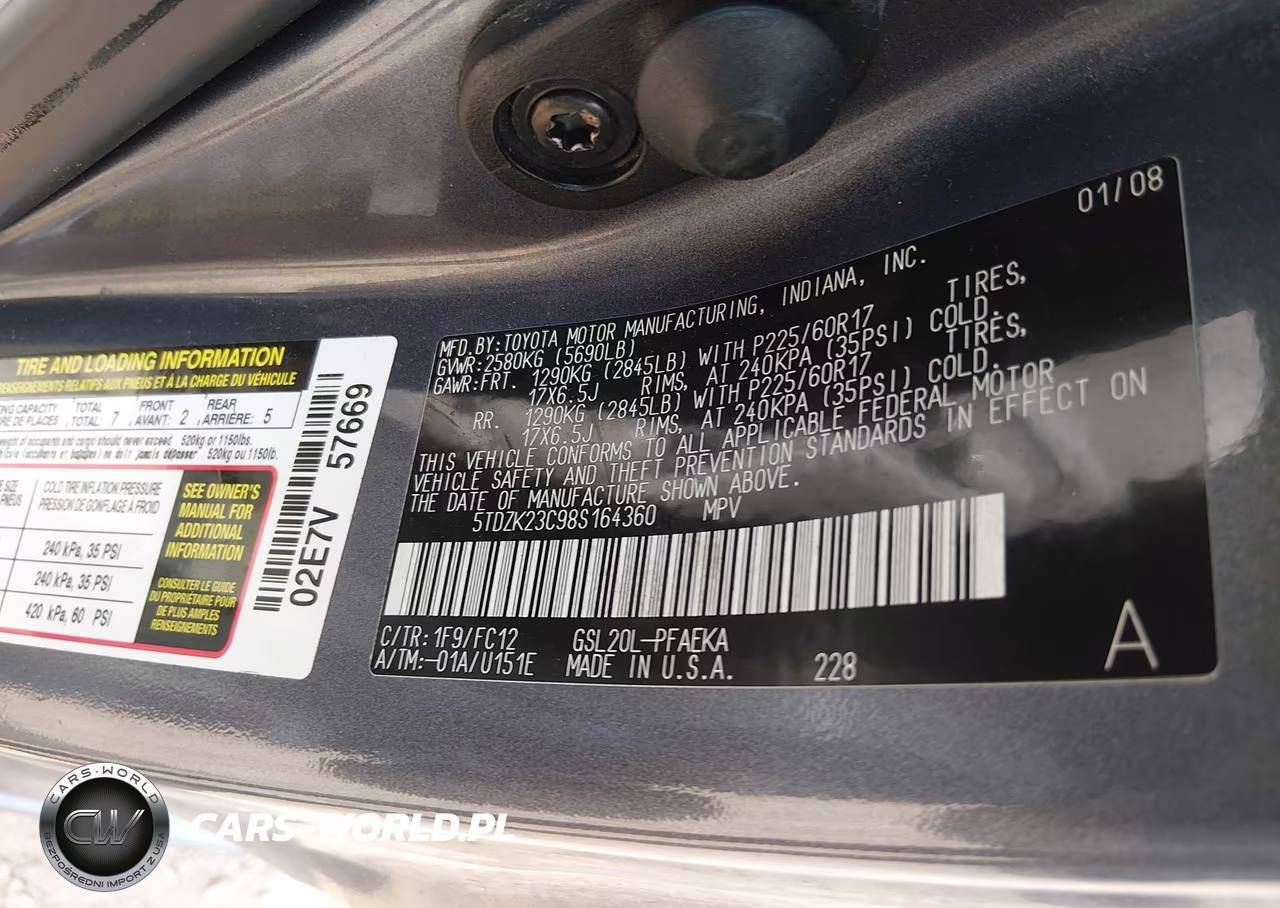 2008 Toyota Sienna Le VIN:5TDZK23C98S164360 - 9