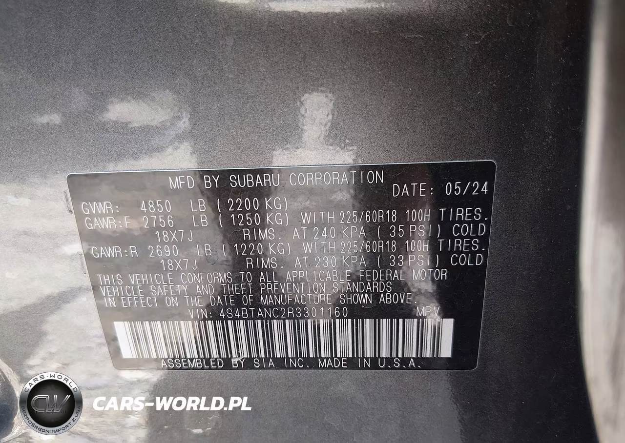 2024 Subaru Outback Limited VIN:4S4BTANC2R3301160 - 9