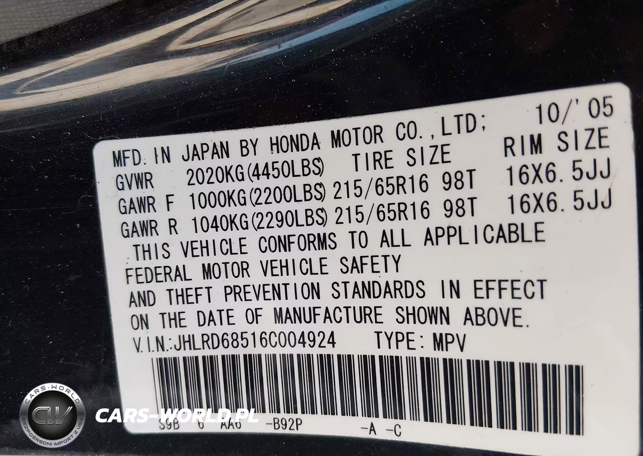 2006 Honda Cr-V Lx VIN:JHLRD68516C004924 - 9