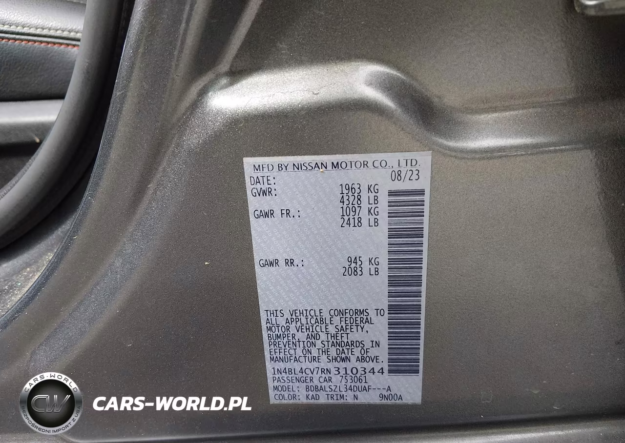 2024 Nissan Altima Sr Fwd VIN:1N4BL4CV7RN310344 - 9