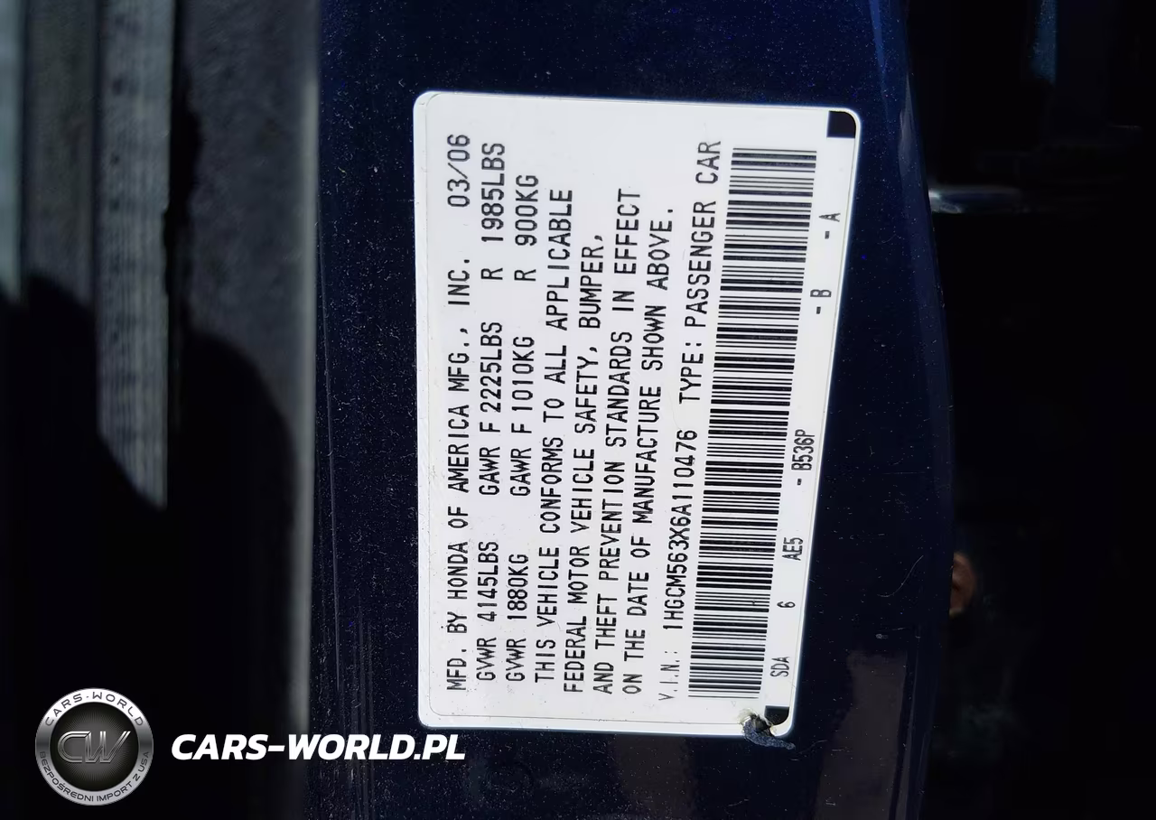 HONDA ACCORD VIN:1HGCM563X6A110476 - 9