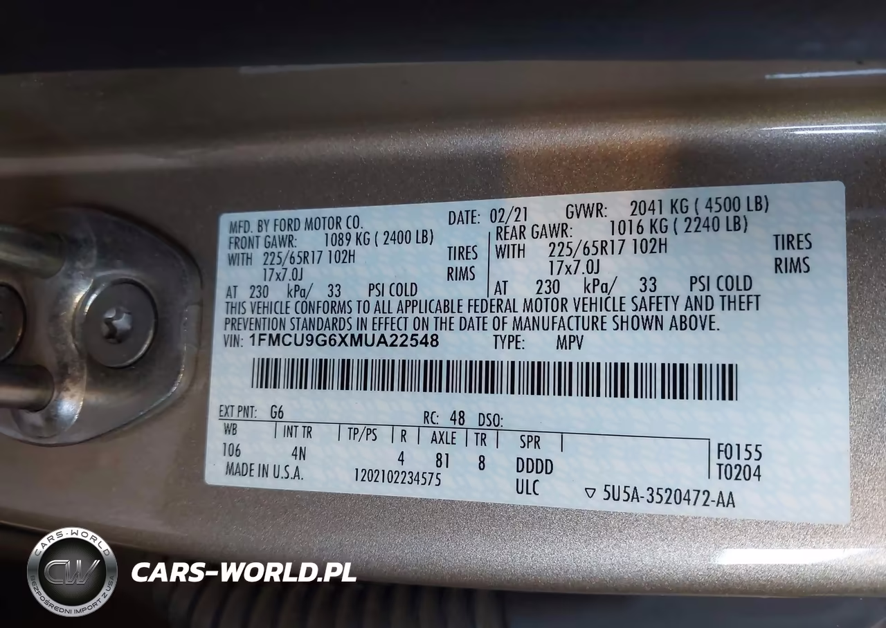 2021 Ford Escape Se VIN:1FMCU9G6XMUA22548 - 9