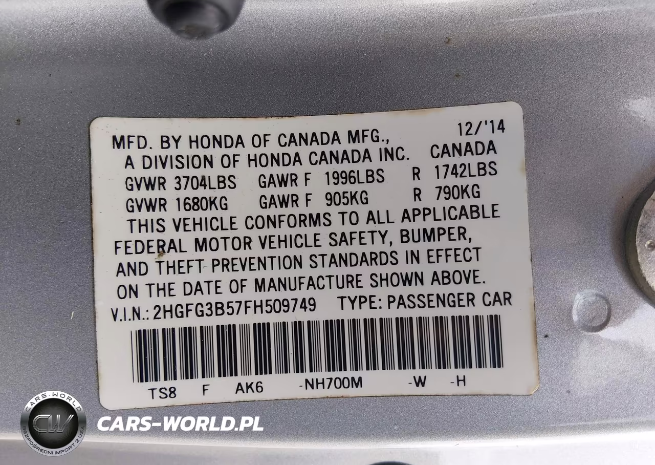 2015 Honda Civic Lx VIN:2HGFG3B57FH509749 - 9