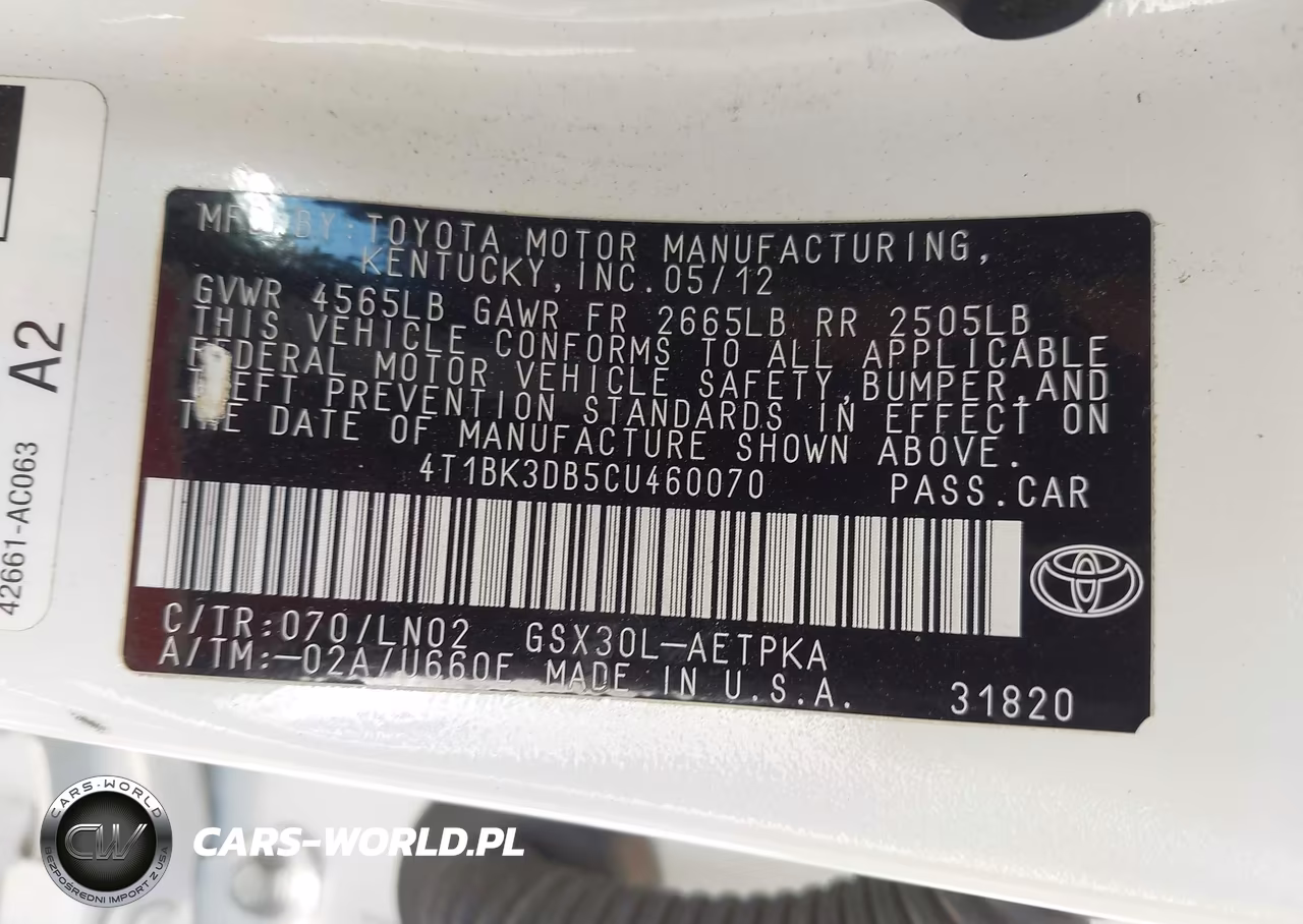 2012 Toyota Avalon Limited VIN:4T1BK3DB5CU460070 - 9