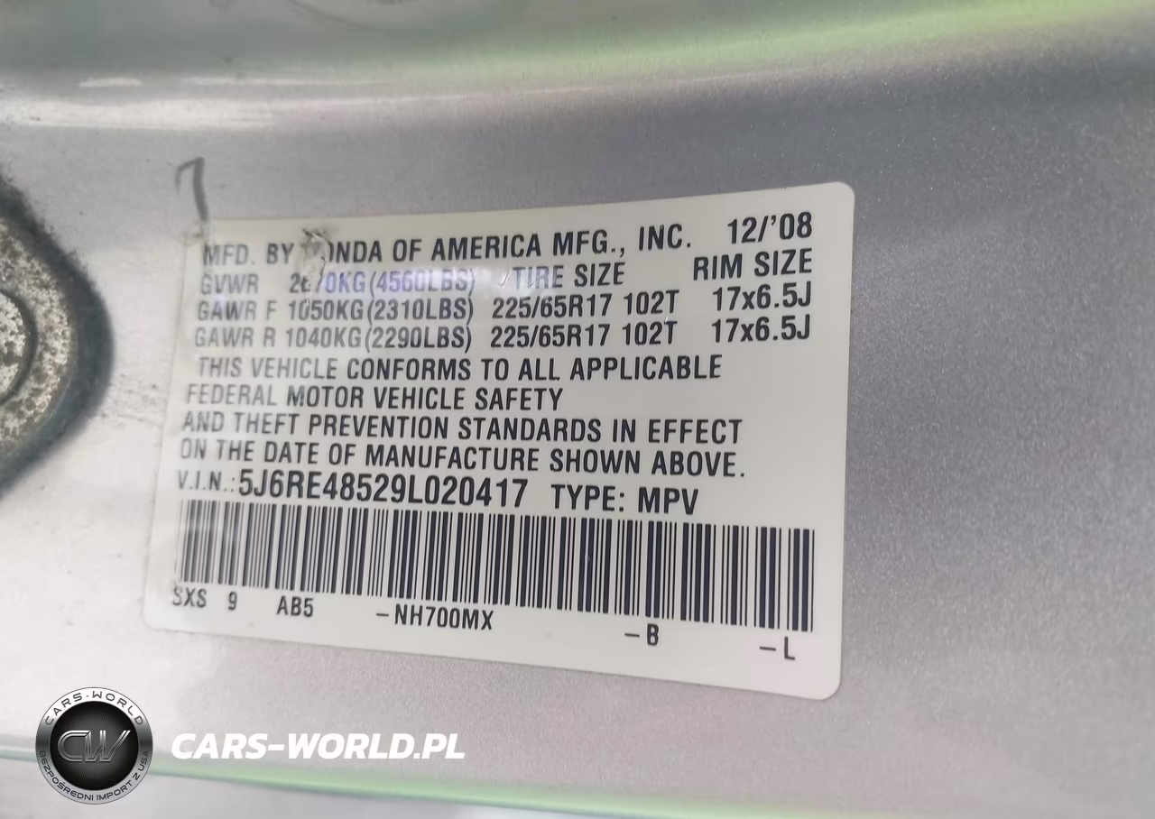 2009 Honda Cr-V Ex VIN:5J6RE48529L020417 - 9