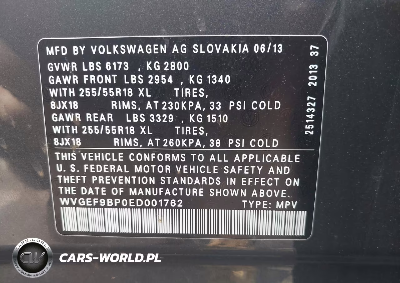 2014 Volkswagen Touareg 3.6L Sport VIN:WVGEF9BP0ED001762 - 9