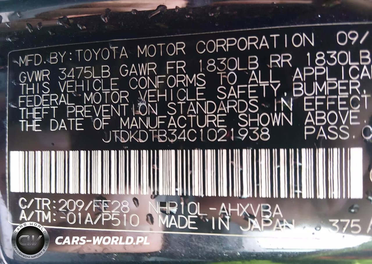 2012 Toyota Prius C One VIN:JTDKDTB34C1021938 - 9