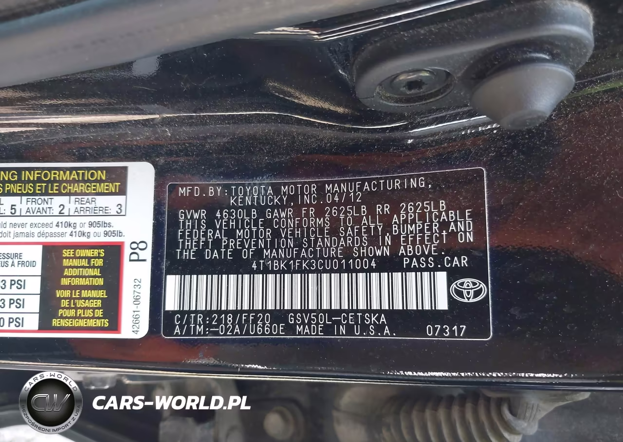2012 Toyota Camry Se V6 VIN:4T1BK1FK3CU011004 - 9