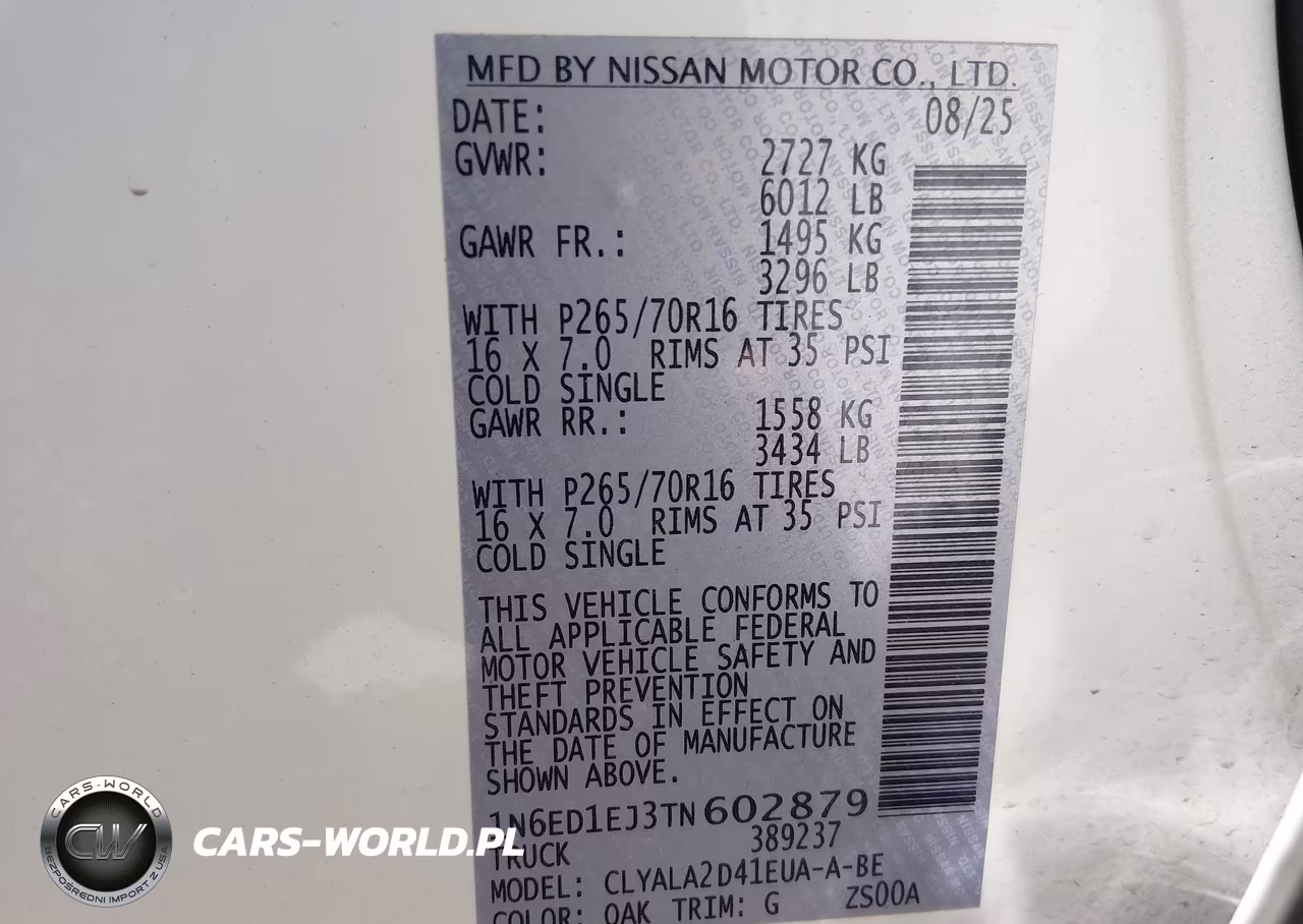 2026 Nissan Frontier S 4X4 VIN:1N6ED1EJ3TN602879 - 9