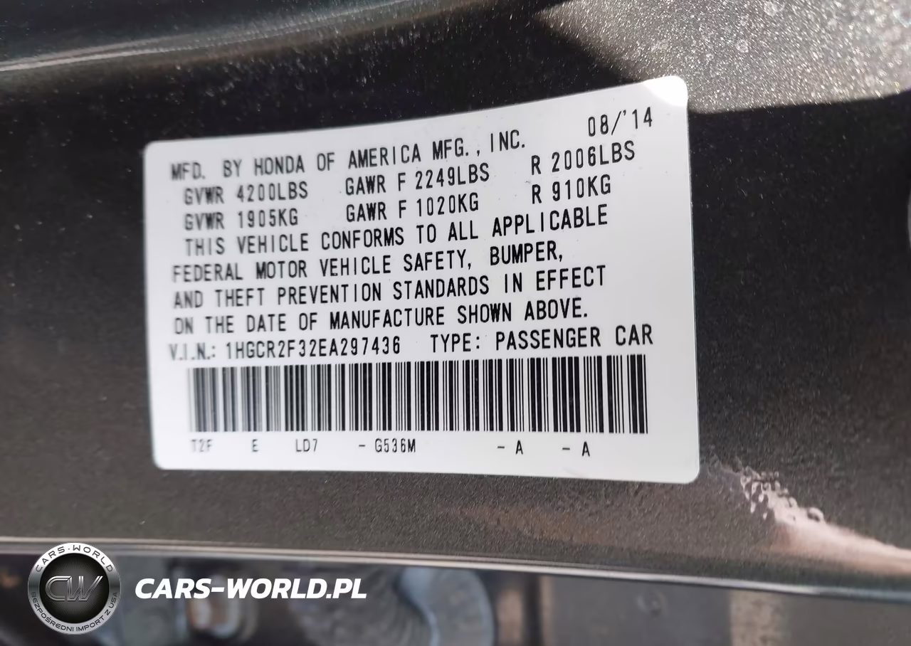 2014 Honda Accord Lx VIN:1HGCR2F32EA297436 - 9