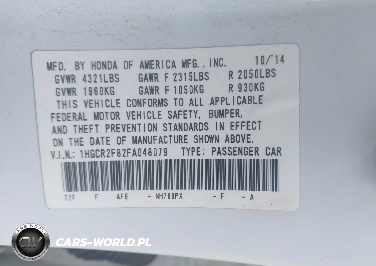 2015 Honda Accord Ex-L VIN:1HGCR2F82FA048079 - 9