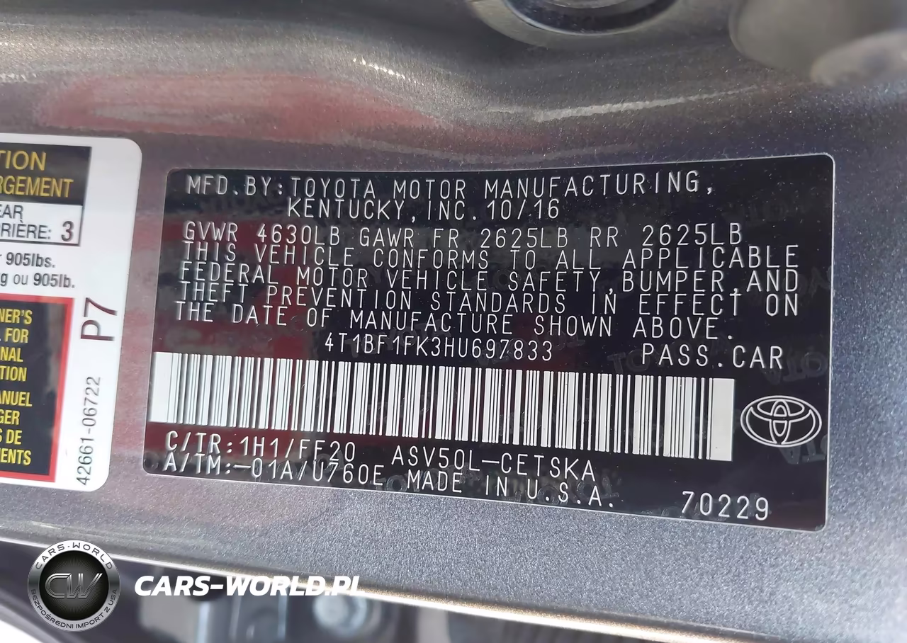 2017 Toyota Camry Se VIN:4T1BF1FK3HU697833 - 9