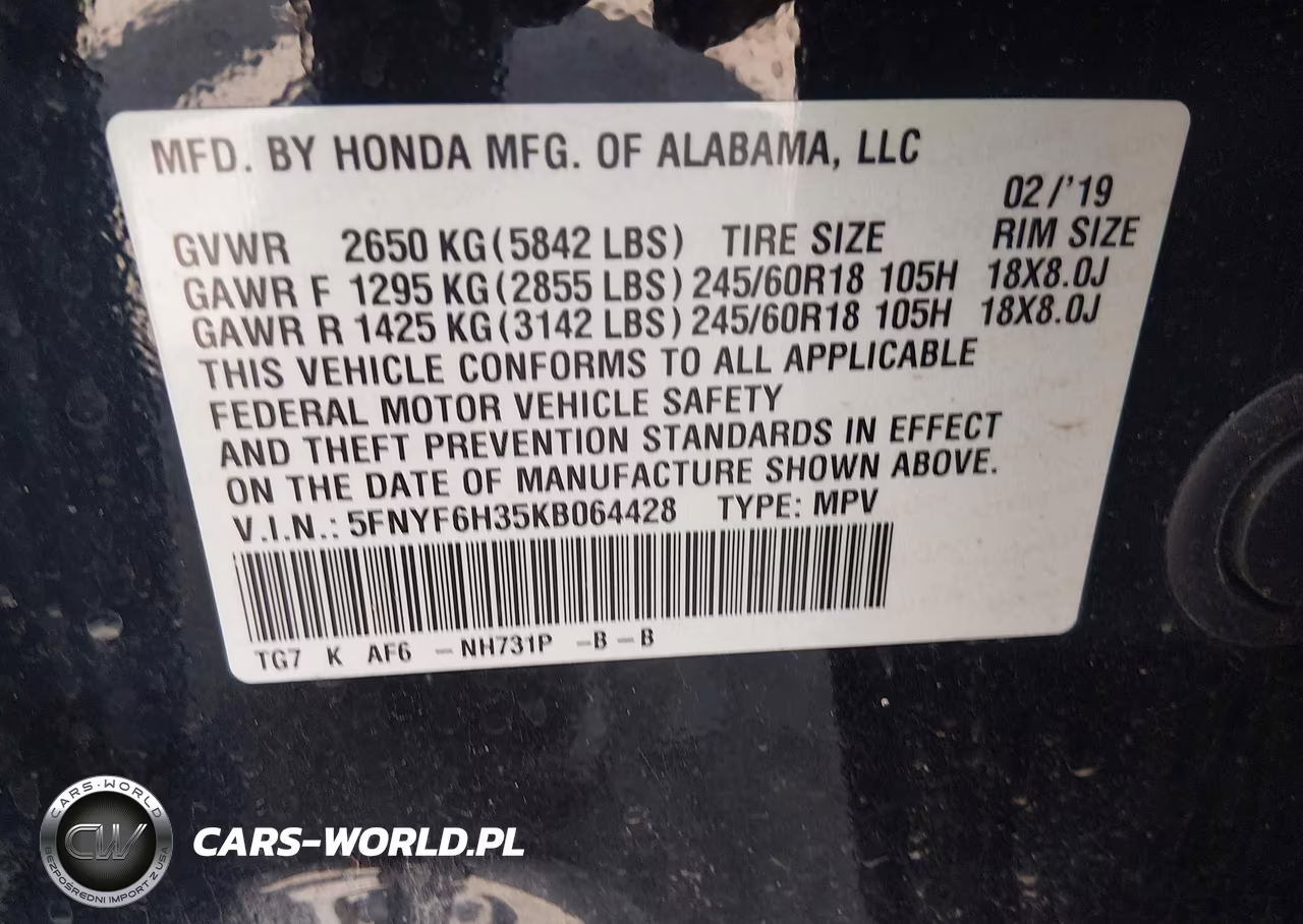 2019 Honda Pilot Ex VIN:5FNYF6H35KB064428 - 9