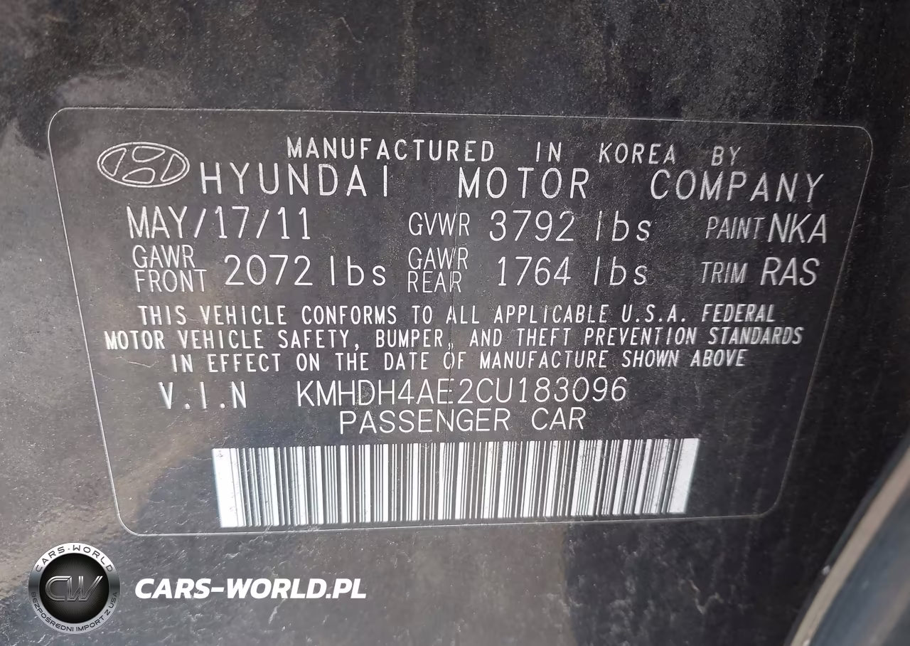 2012 Hyundai Elantra Gls (Ulsan Plant) VIN:KMHDH4AE2CU183096 - 9