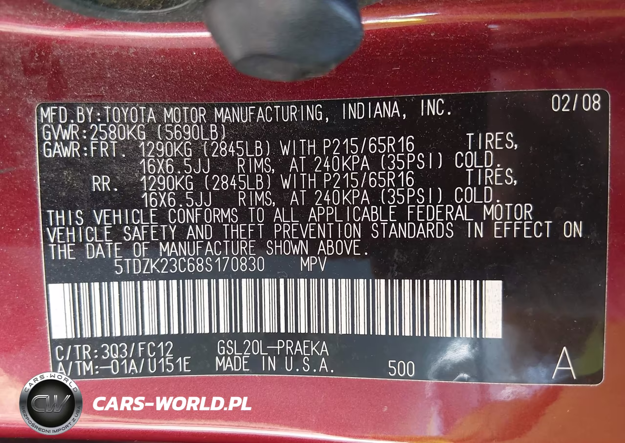 2008 Toyota Sienna Le VIN:5TDZK23C68S170830 - 9