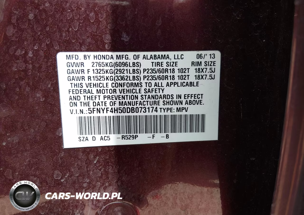 2013 Honda Pilot Ex-L VIN:5FNYF4H50DB073174 - 9