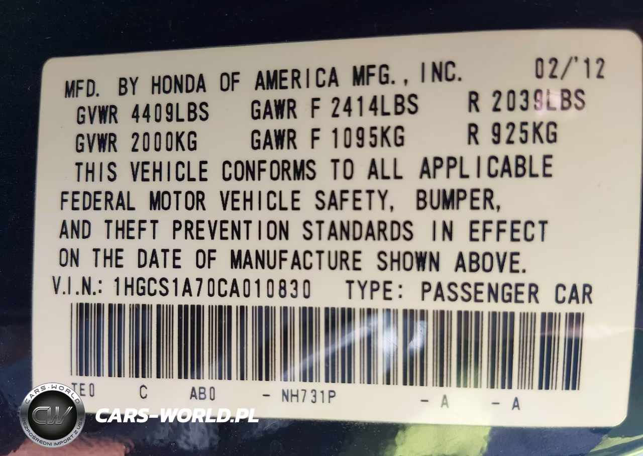 2012 Honda Accord 2.4 Ex VIN:1HGCS1A70CA010830 - 9