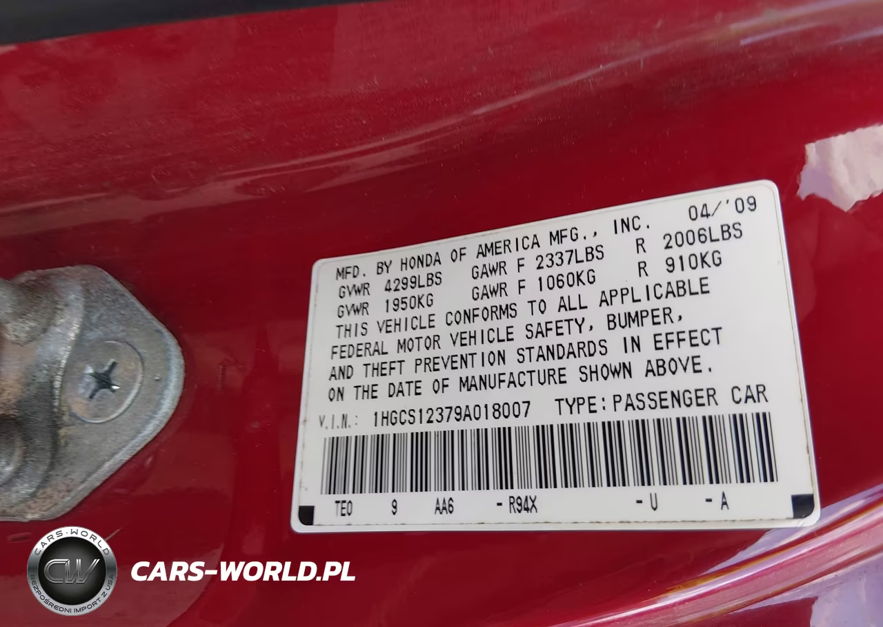 2009 Honda Accord 2.4 Lx-S VIN:1HGCS12379A018007 - 9