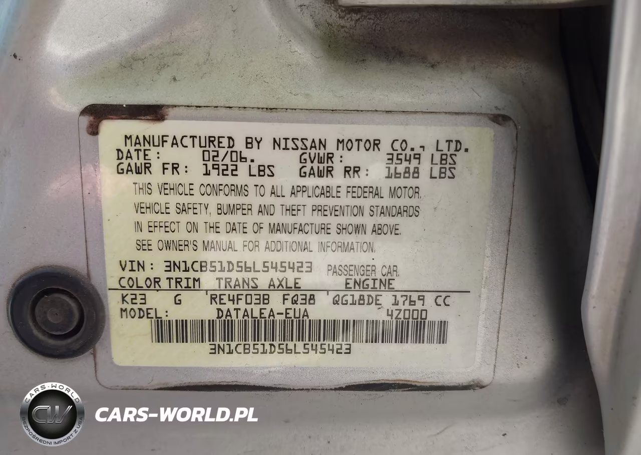 2006 Nissan Sentra 1.8S VIN:3N1CB51D56L545423 - 9