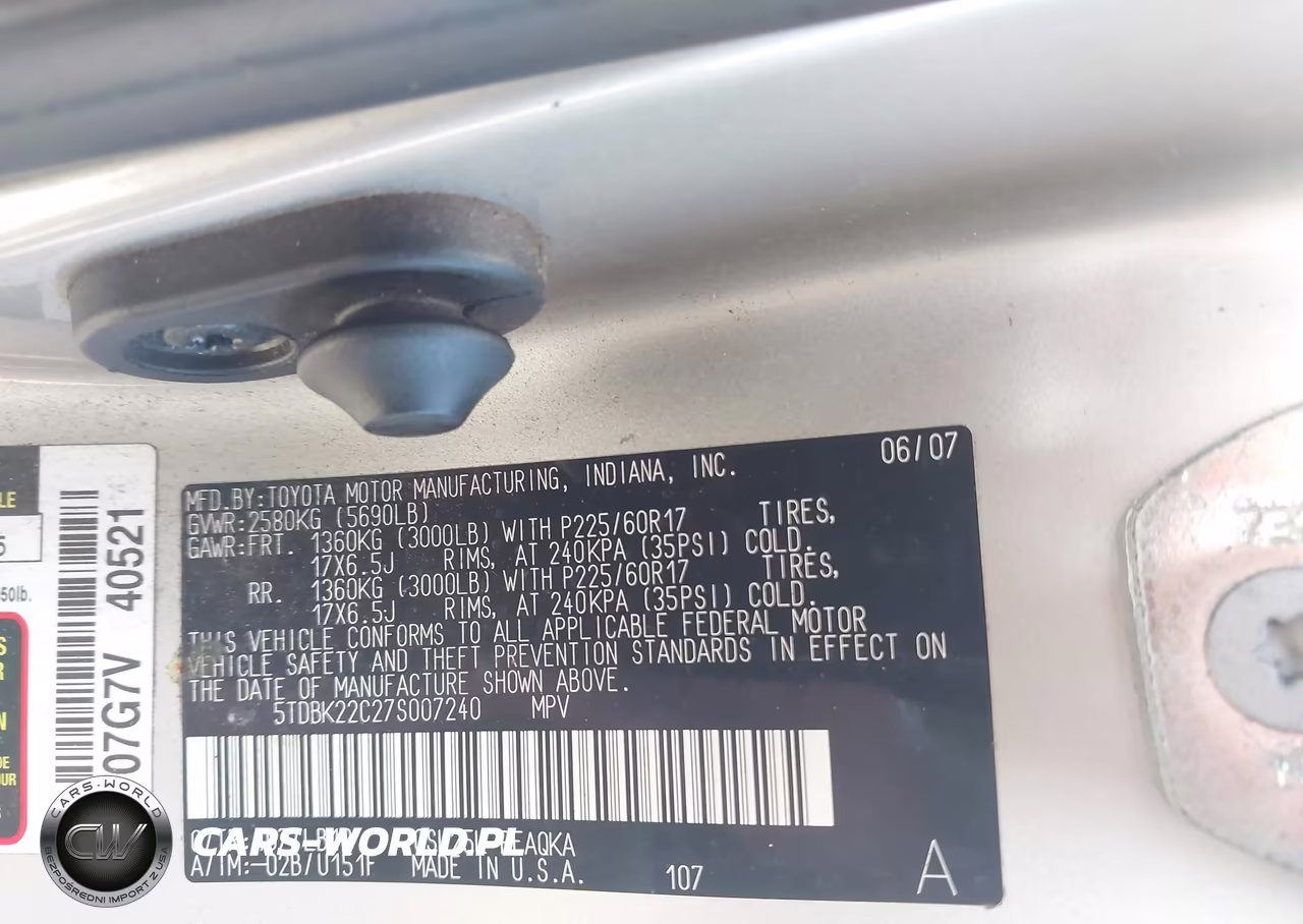 2007 Toyota Sienna Xle VIN:5TDBK22C27S007240 - 9