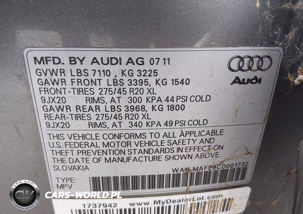 2012 Audi Q7 3.0 Tdi Premium VIN:WA1LMAFE9CD001732 - 9