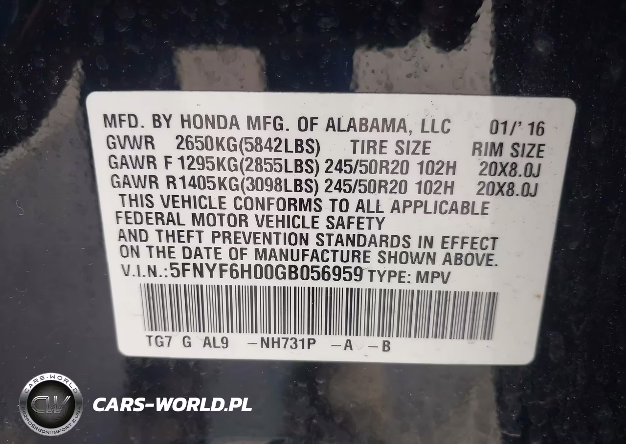 2016 Honda Pilot Elite VIN:5FNYF6H00GB056959 - 9